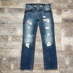 Affliction Black Premium Blake Denim Jeans 30 x 33" Thick Thread Distressed